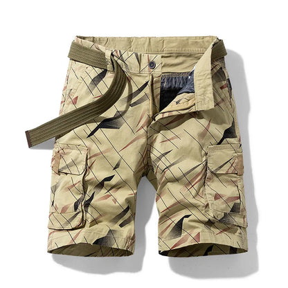 Men's Camouflage Cargo Shorts - Loose Cotton, Casual Summer Style, Multi-Pocket.