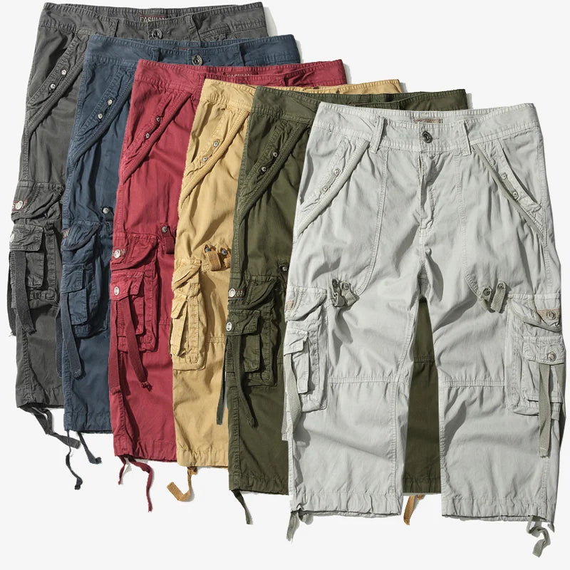 Loose Cargo Shorts for Men - Casual Knee-Length, No Belt.