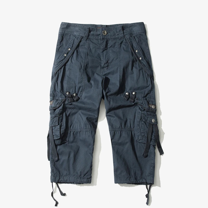 Loose Cargo Shorts for Men - Casual Knee-Length, No Belt.