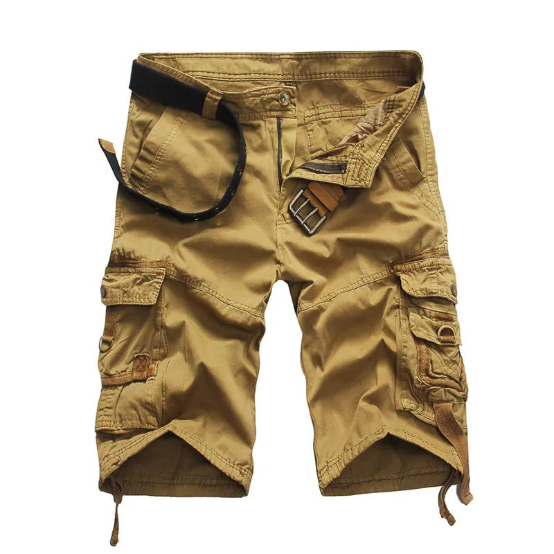 Men's Camouflage Cargo Shorts - Loose Cotton, Casual Summer Style, Multi-Pocket.