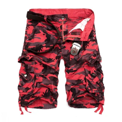 Loose Camouflage Cargo Shorts for Men - Military Style, Cotton, Knee-Length.