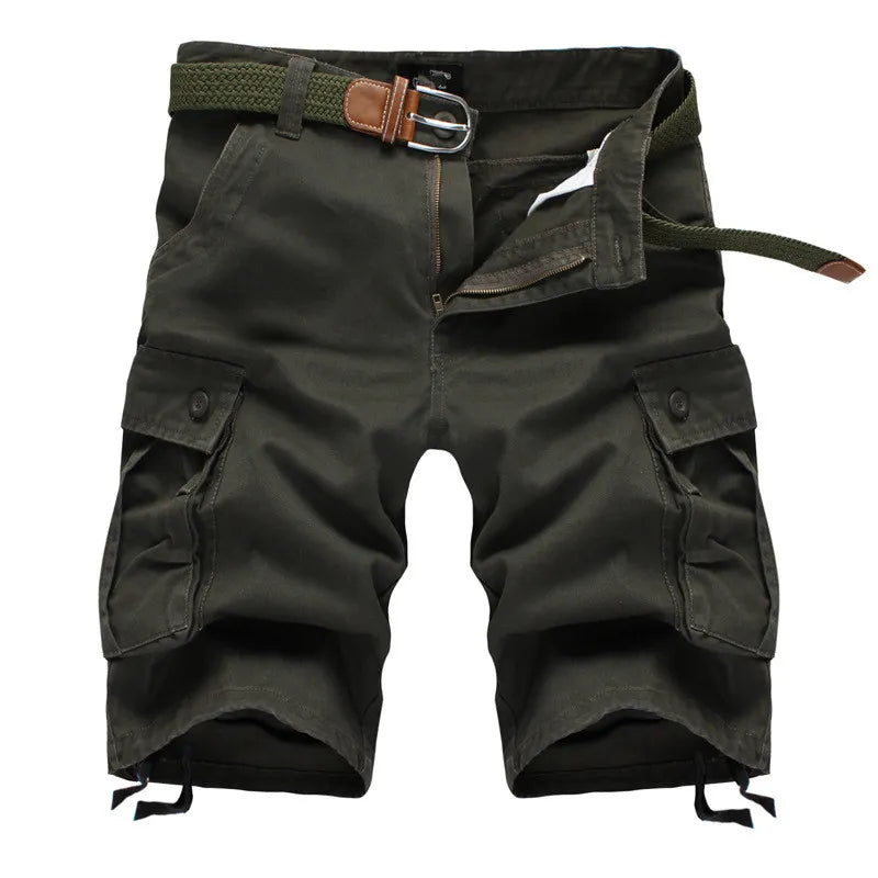 Men's Baggy Multi-Pocket Military Cargo Shorts - Cotton, Tactical, No Belt.