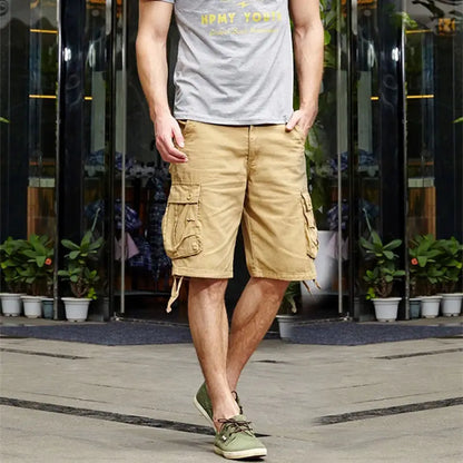 Men's Baggy Multi-Pocket Military Cargo Shorts - Cotton, Tactical, No Belt.