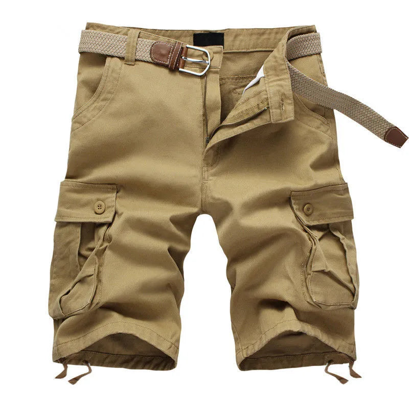 Men's Baggy Multi-Pocket Military Cargo Shorts - Cotton, Tactical, No Belt.