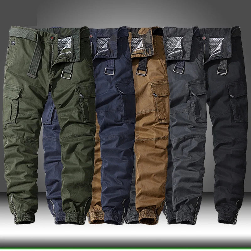 Men's Cargo Pants - Cotton, Multi-Pocket, Tactical, Full-Length Outdoor Hiking Pants.