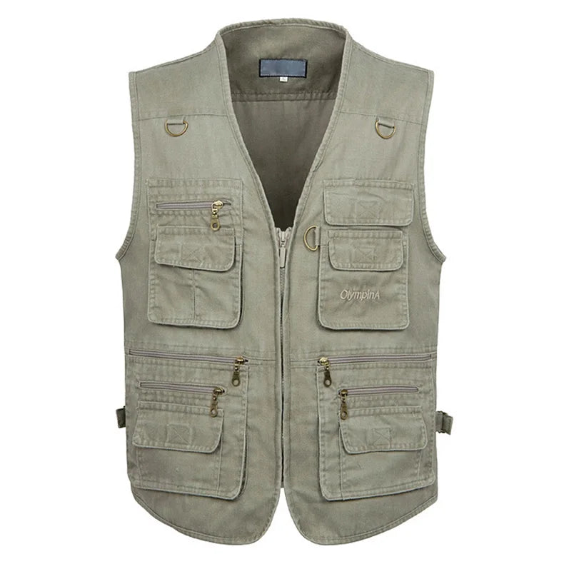 Men's Big Size Sleeveless Vest - 16 Pockets, Cotton, Casual Outdoor Waistcoat (XL-10XL).