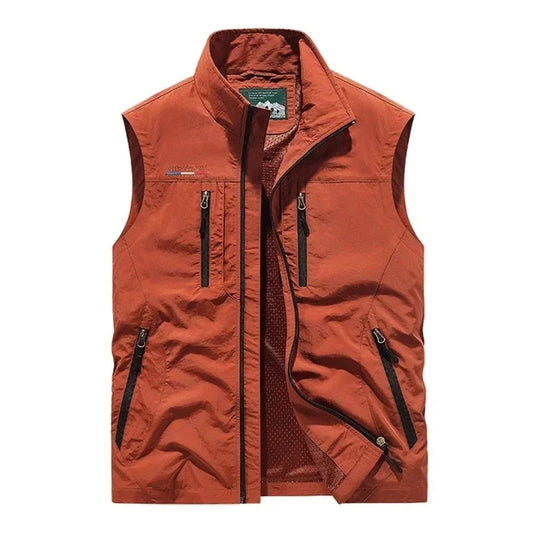 Personalized Red Multi-Pocket Nylon Fisherman Vest - Quick-Dry, Fishing, Photography.