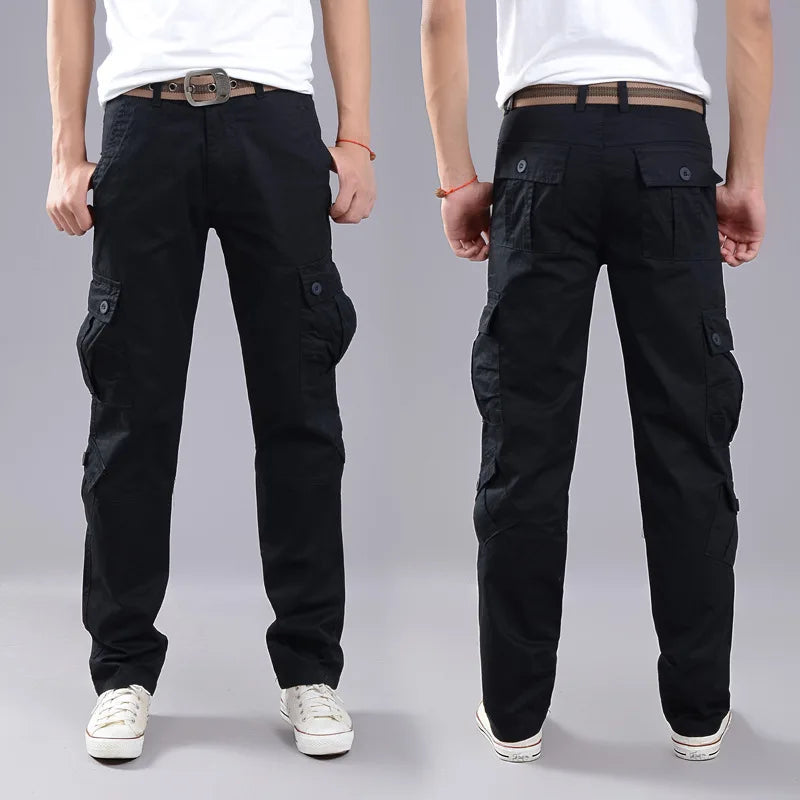 Men's Military Tactical Cargo Pants - Multi-Pocket, Cotton, Casual Outdoor Trousers.