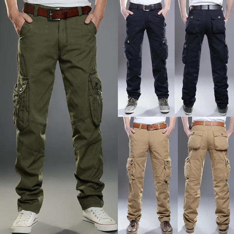 Men's Military Tactical Cargo Pants - Multi-Pocket, Cotton, Casual Outdoor Trousers.