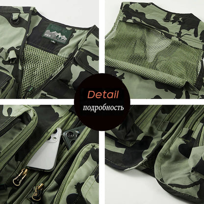 Men's Camouflage Multi-Pocket Cargo Vest - Tactical Military Bomber Waistcoat.