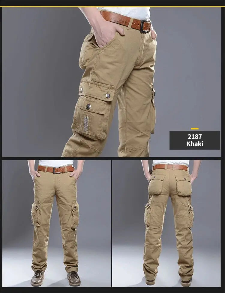 Men's Military Tactical Cargo Pants - Multi-Pocket, Cotton, Casual Outdoor Trousers.