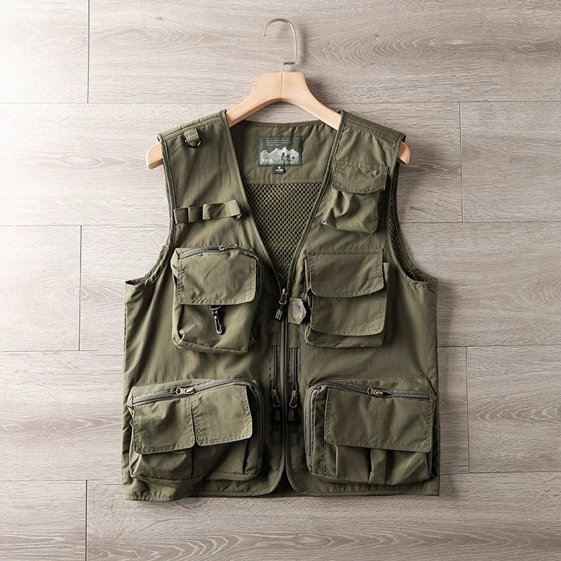 Men's Tactical Cargo Vest - Multi-Pocket, Mesh, Breathable, Outdoor Waistcoat.