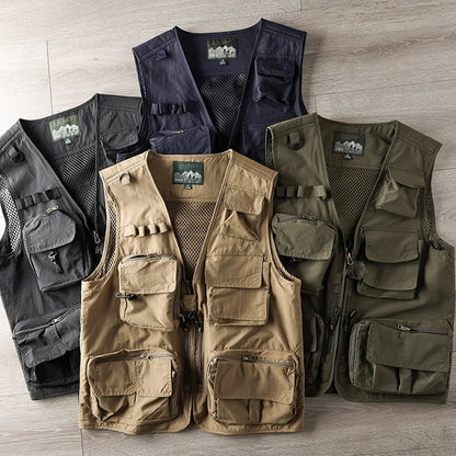 Men's Tactical Cargo Vest - Multi-Pocket, Mesh, Breathable, Outdoor Waistcoat.