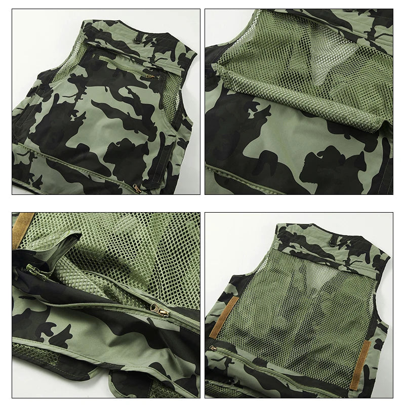 Men's Camouflage Multi-Pocket Cargo Vest - Tactical Military Bomber Waistcoat.