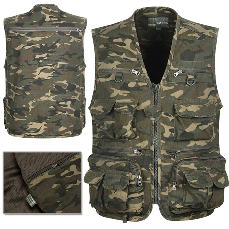 Men's Camouflage Fishing & Hunting Vest - Multi-Pocket, Outdoor Waistcoat.