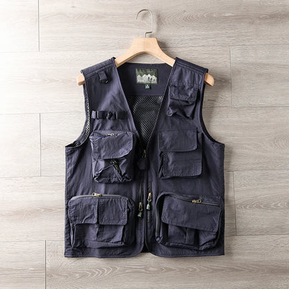 Men's Tactical Cargo Vest - Multi-Pocket, Mesh, Breathable, Outdoor Waistcoat.