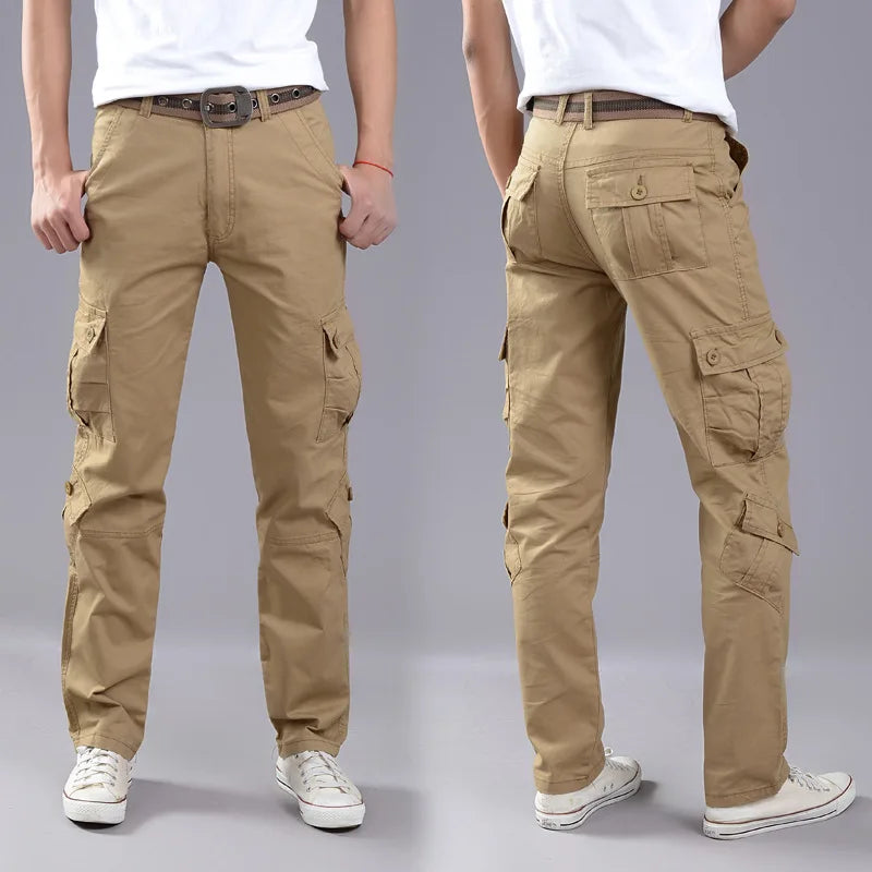 Men's Military Tactical Cargo Pants - Multi-Pocket, Cotton, Casual Outdoor Trousers.