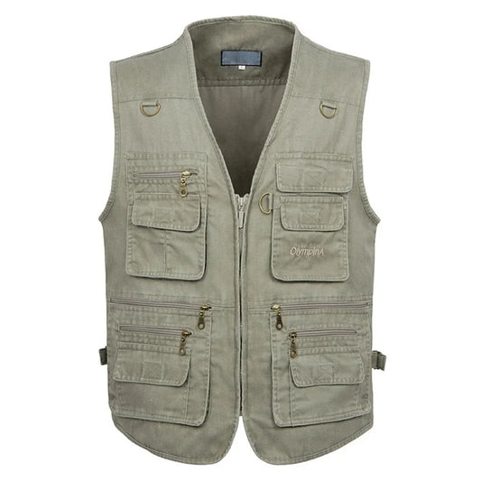 Men's Big Size Sleeveless Vest - 16 Pockets, Cotton, Casual Outdoor Waistcoat (XL-10XL).