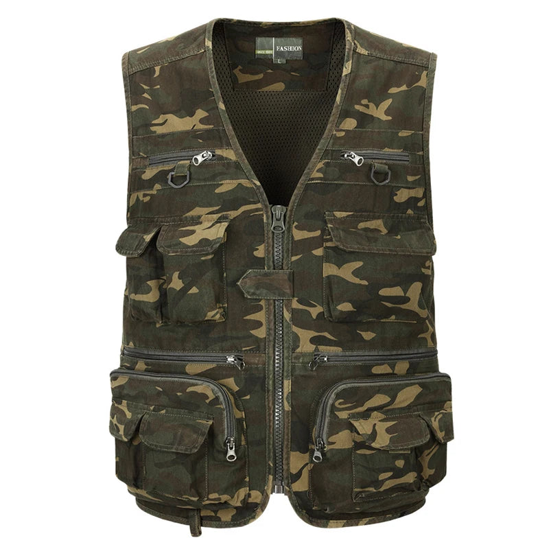 Men's Camouflage Fishing & Hunting Vest - Multi-Pocket, Outdoor Waistcoat.