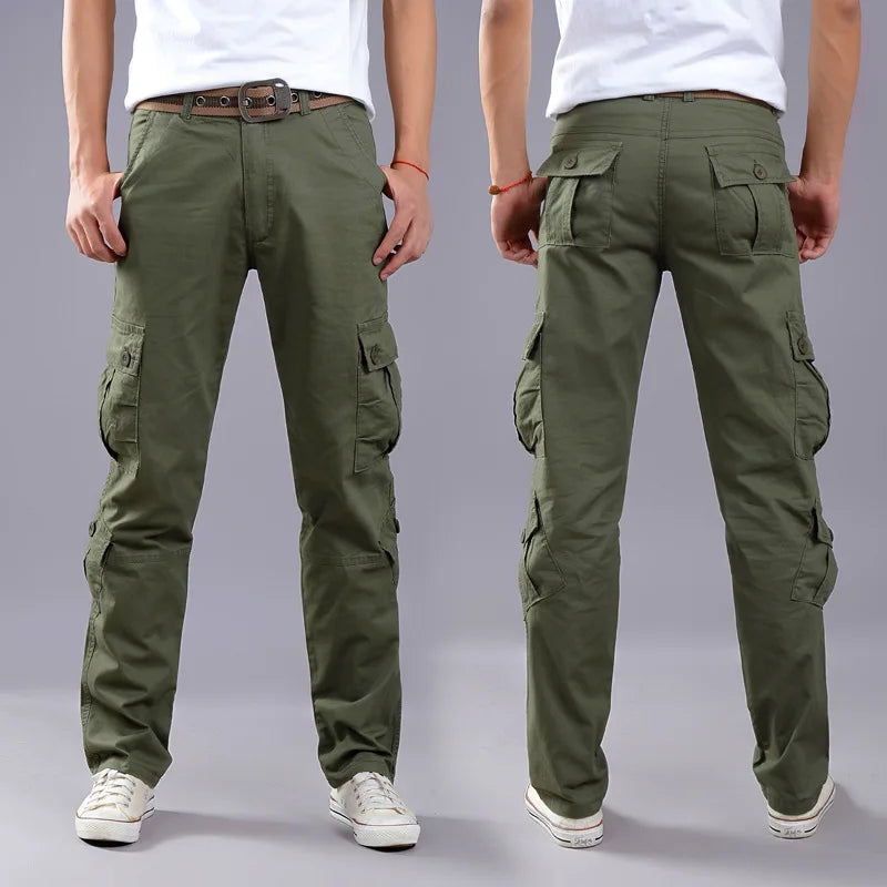 Men's Military Tactical Cargo Pants - Multi-Pocket, Cotton, Casual Outdoor Trousers.