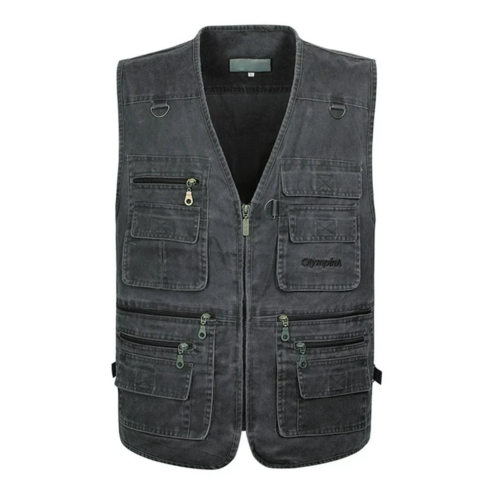 Men's Big Size Sleeveless Vest - 16 Pockets, Cotton, Casual Outdoor Waistcoat (XL-10XL).