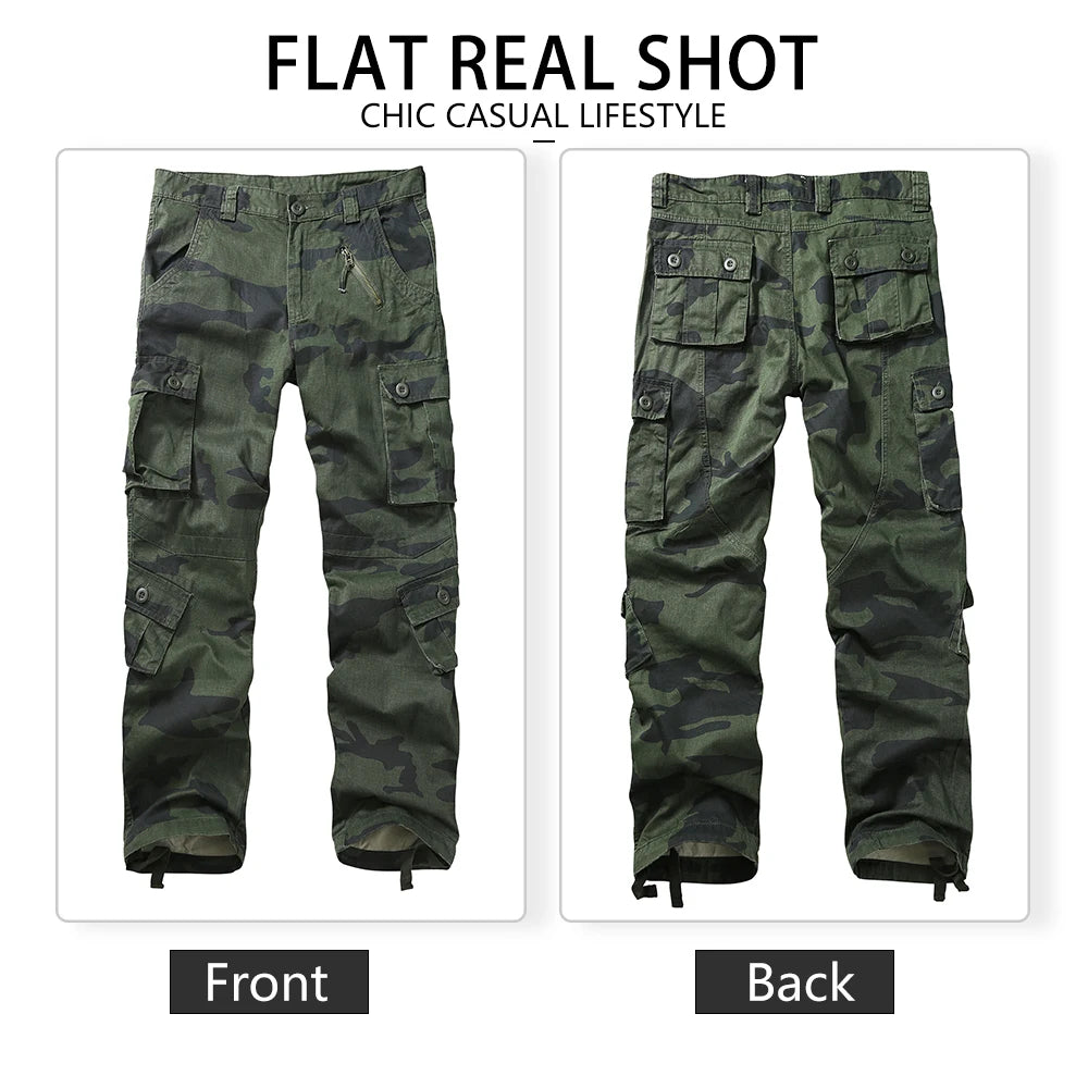 Men's Military Cargo Pants - 8-Pocket, Tactical, Pure Cotton, Comfortable Fit.