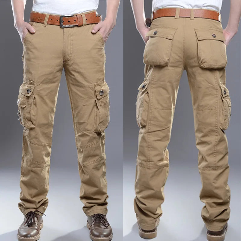 Men's Military Tactical Cargo Pants - Multi-Pocket, Cotton, Casual Outdoor Trousers.