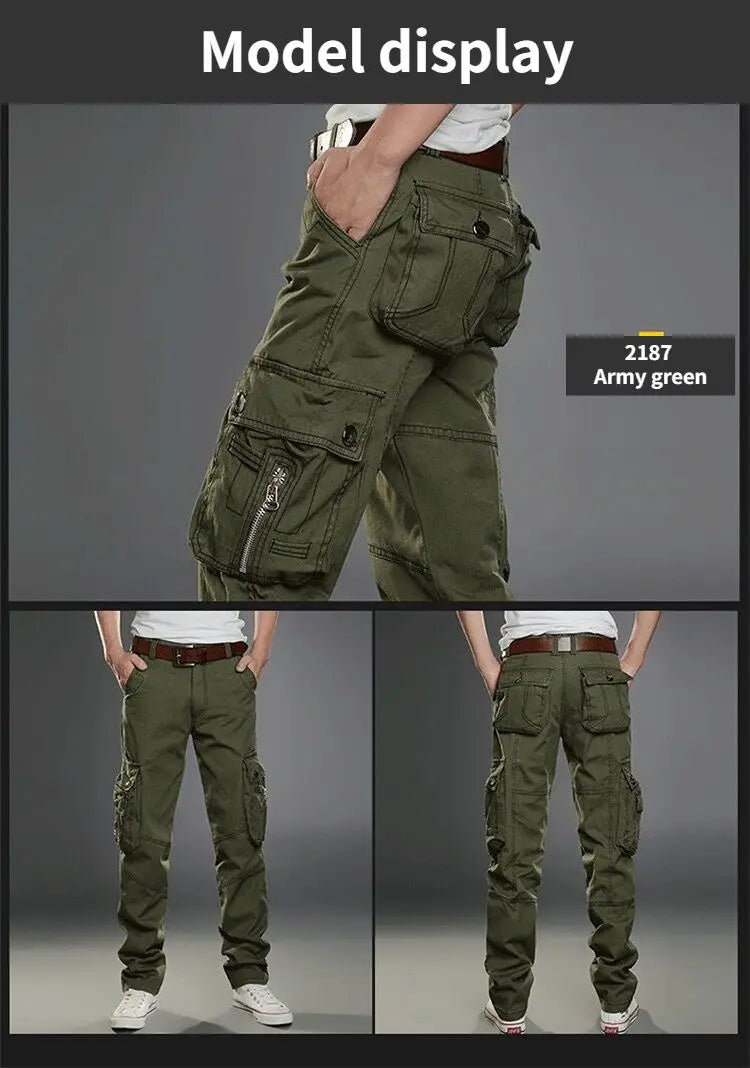 Men's Military Tactical Cargo Pants - Multi-Pocket, Cotton, Casual Outdoor Trousers.