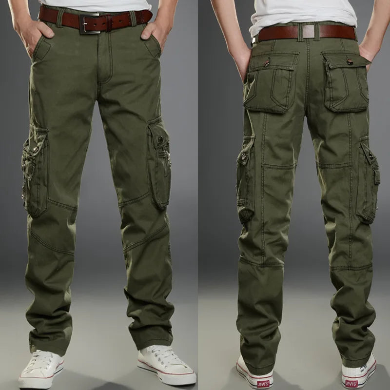 Men's Military Tactical Cargo Pants - Multi-Pocket, Cotton, Casual Outdoor Trousers.