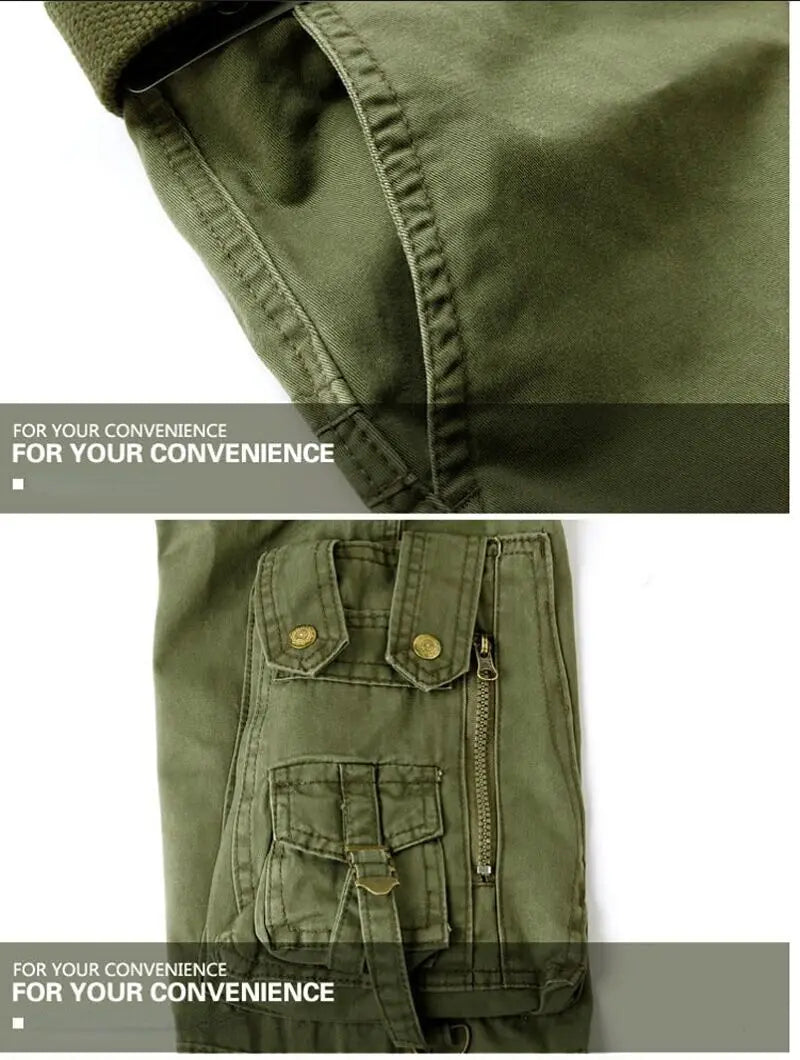 Men's Tactical Cargo Pants - Loose Fit, Multi-Pocket, Cotton, Casual Trousers.