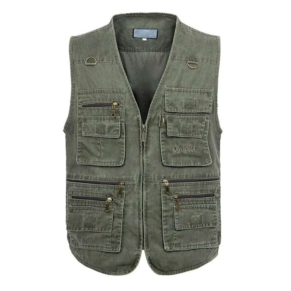 Men's Big Size Sleeveless Vest - 16 Pockets, Cotton, Casual Outdoor Waistcoat (XL-10XL).