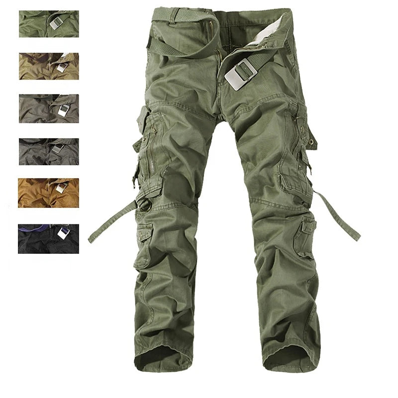 Men's Tactical Cargo Pants - Loose Fit, Multi-Pocket, Cotton, Casual Trousers.