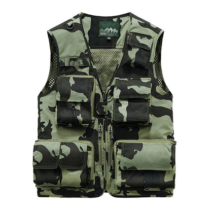 Men's Camouflage Multi-Pocket Cargo Vest - Tactical Military Bomber Waistcoat.