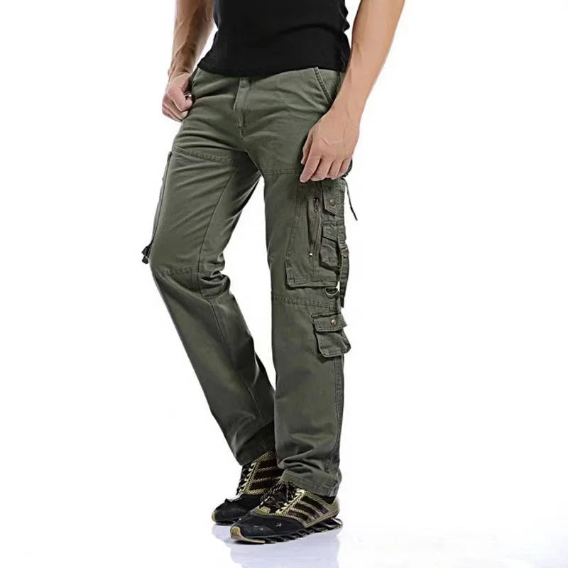 Men's Tactical Cargo Pants - Loose Fit, Multi-Pocket, Cotton, Casual Trousers.