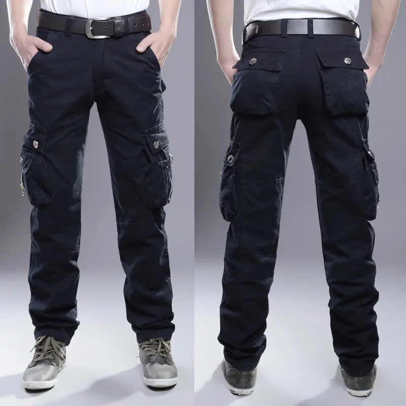 Men's Military Tactical Cargo Pants - Multi-Pocket, Cotton, Casual Outdoor Trousers.