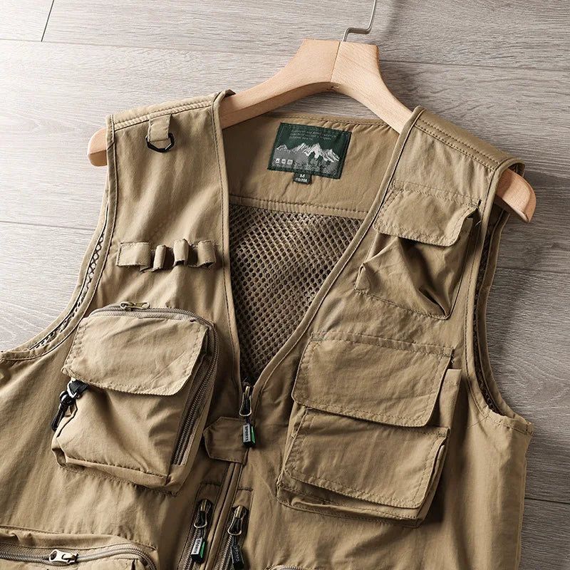 Men's Tactical Cargo Vest - Multi-Pocket, Mesh, Breathable, Outdoor Waistcoat.