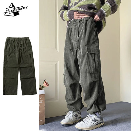 Unisex Japanese Cargo Pants - Corduroy, Multi-Pocket, Vintage Style, Loose Fit.