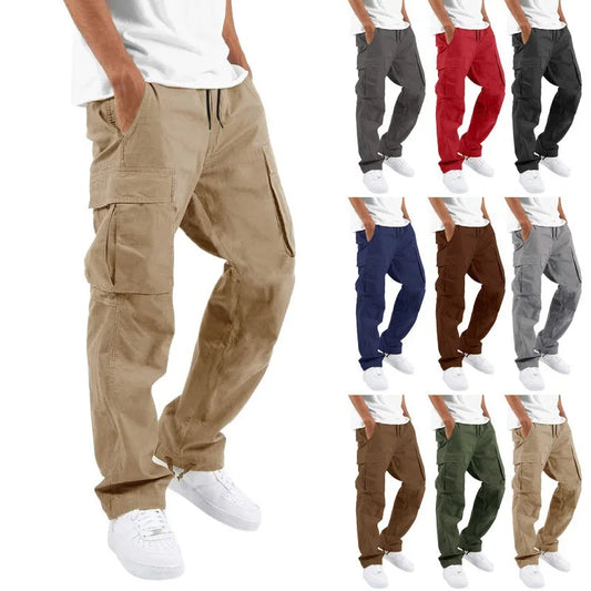 Men's Multi-Pocket Cargo Pants - Lightweight, Drawstring, Spring & Fall Trousers.