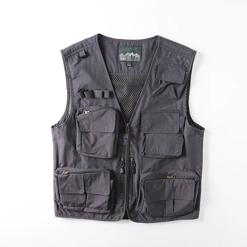 Men's Tactical Cargo Vest - Multi-Pocket, Mesh, Breathable, Outdoor Waistcoat.