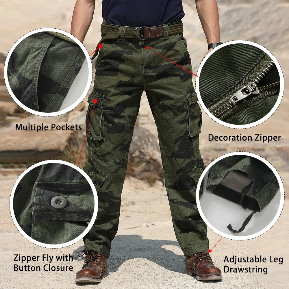 Men's Military Cargo Pants - 8-Pocket, Tactical, Pure Cotton, Comfortable Fit.