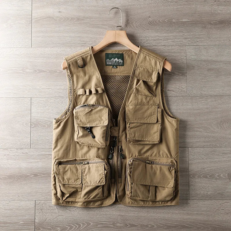 Men's Tactical Cargo Vest - Multi-Pocket, Mesh, Breathable, Outdoor Waistcoat.