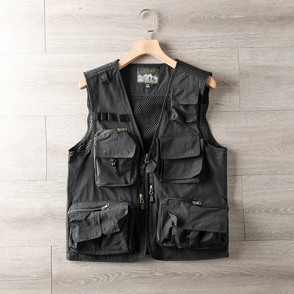 Men's Tactical Cargo Vest - Multi-Pocket, Mesh, Breathable, Outdoor Waistcoat.