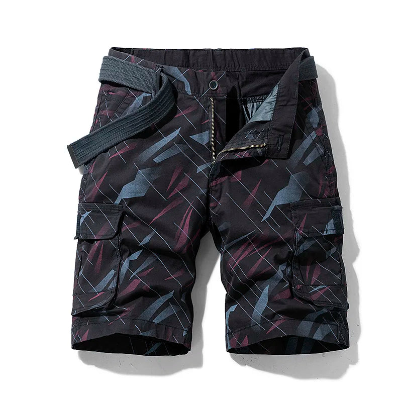 Men's Camouflage Cargo Shorts - Loose Cotton, Casual Summer Style, Multi-Pocket.