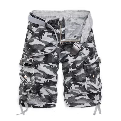 Loose Camouflage Cargo Shorts for Men - Military Style, Cotton, Knee-Length.