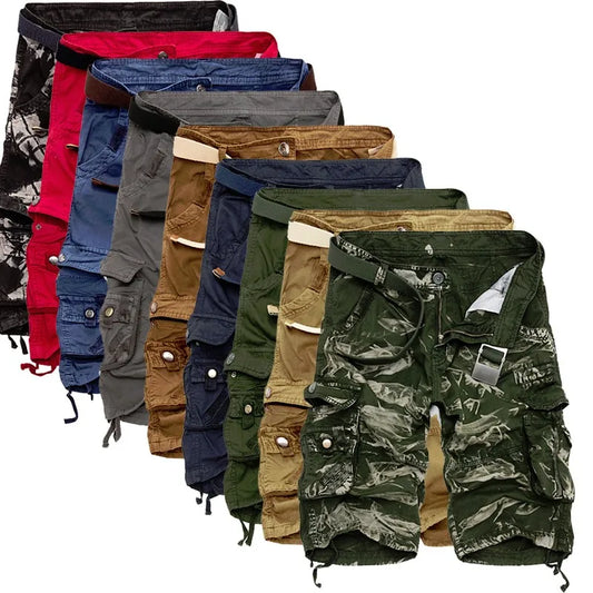 Men's Military Cargo Shorts - Cotton Camo, Loose Fit, Casual Summer Style.