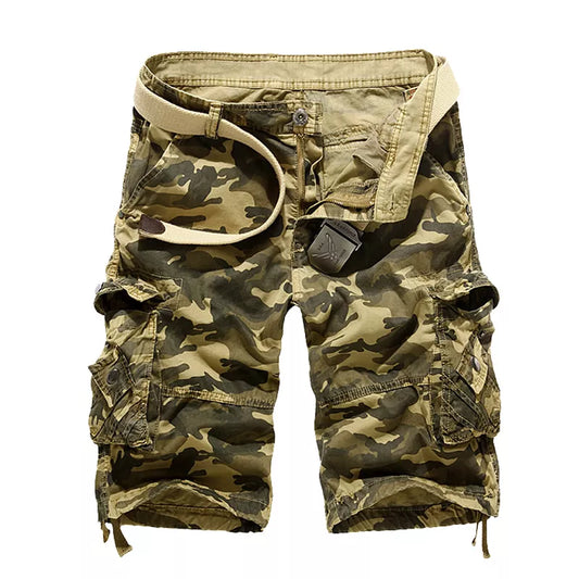 Loose Camouflage Cargo Shorts for Men - Military Style, Cotton, Knee-Length.