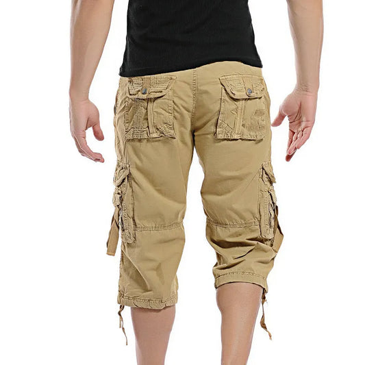 Men's Cotton Camouflage Cargo Shorts - Casual Summer Style, No Belt, Knee-Length.