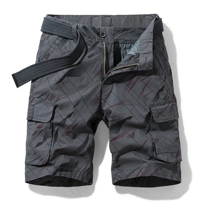 Men's Camouflage Cargo Shorts - Loose Cotton, Casual Summer Style, Multi-Pocket.