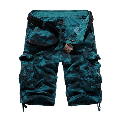 Loose Camouflage Cargo Shorts for Men - Military Style, Cotton, Knee-Length.