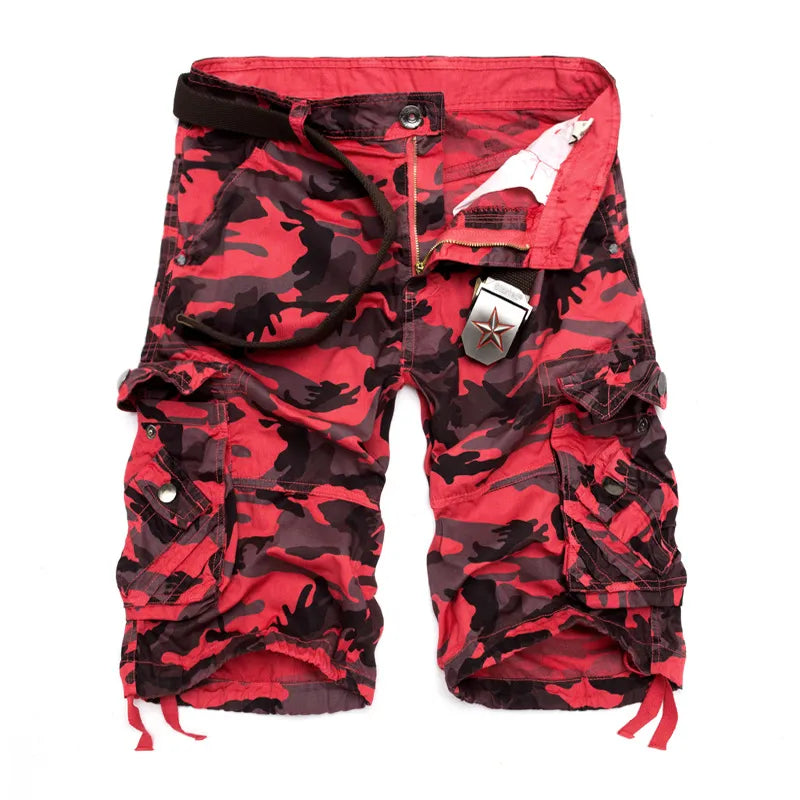 Loose Camouflage Cargo Shorts for Men - Military Style, Cotton, Knee-Length.